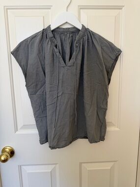 Relaxed Split-Neck Women's Top in Slate Gray